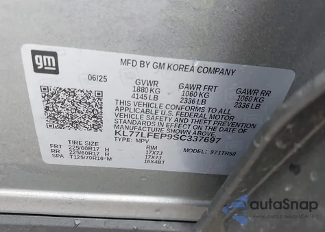 2025 Chevrolet Trax Fwd Ls from USA, damaged, VIN KL77LFEP9SC337697